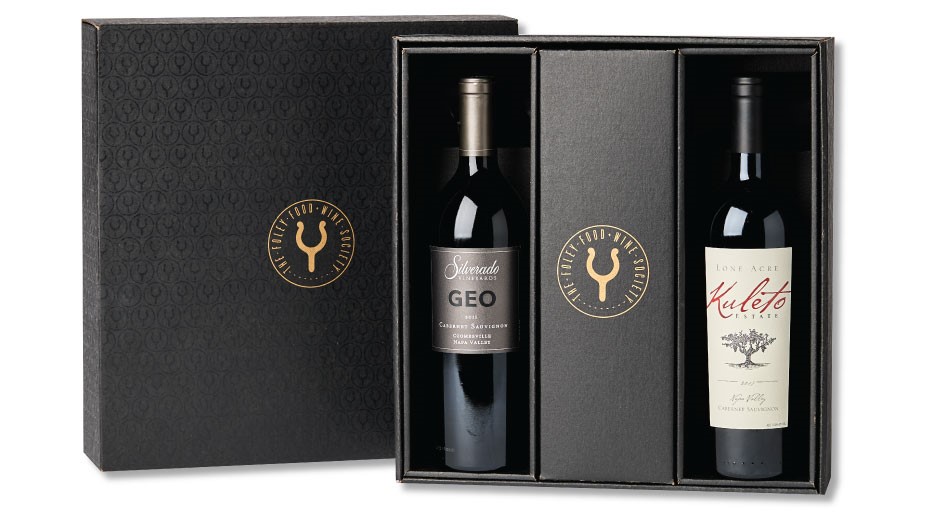 Holiday wine gift box with two wines